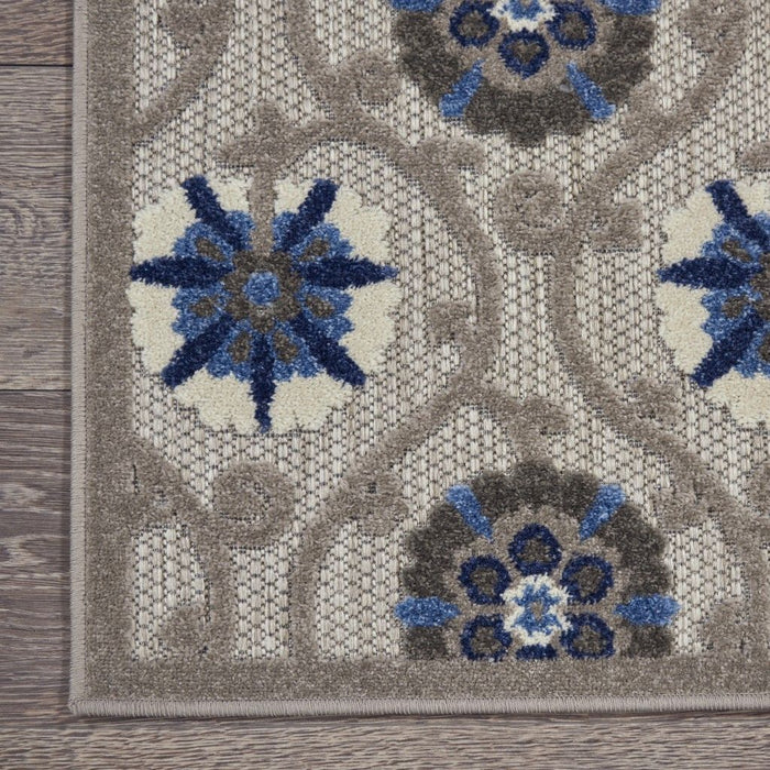 2' X 8' Floral Outdoor / Indoor Area Rug - Blue / Gray