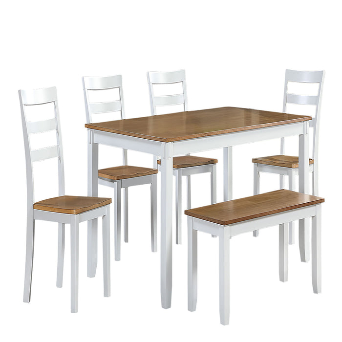 6 Piece Dining Set Table With 4 Side Chairs And Bench - Light Brown / White Home Essentials