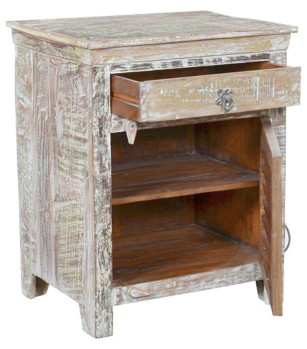 24" x 18" x 30" One Drawer Shutter Solid Wood Nightstand - Distressed White