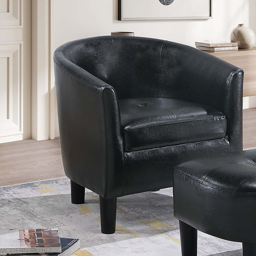 Accent Chair With Matching Ottoman Upholstered Round Backrest, Seating Set - Black Home Essentials