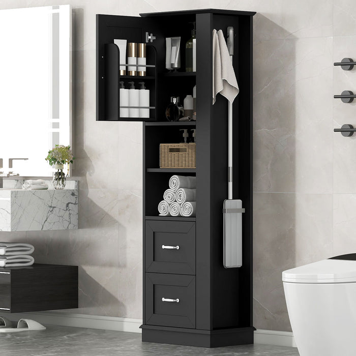 Freestanding Bathroom Storage Cabinet With Adjustable Shelves And Side Hooks Board, Rectangle Design Hearth and Haven