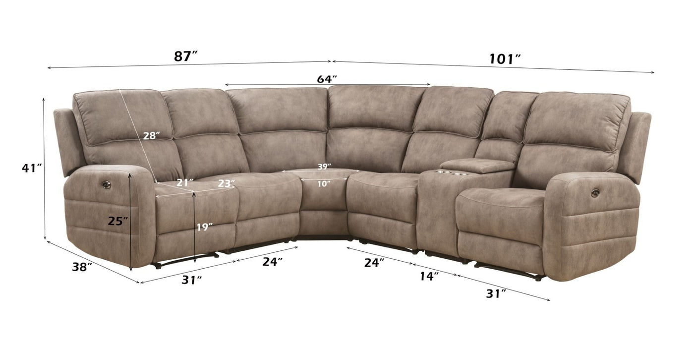 Olwen - Power Motion Sectional Sofa - Mocha Nubuck ACME