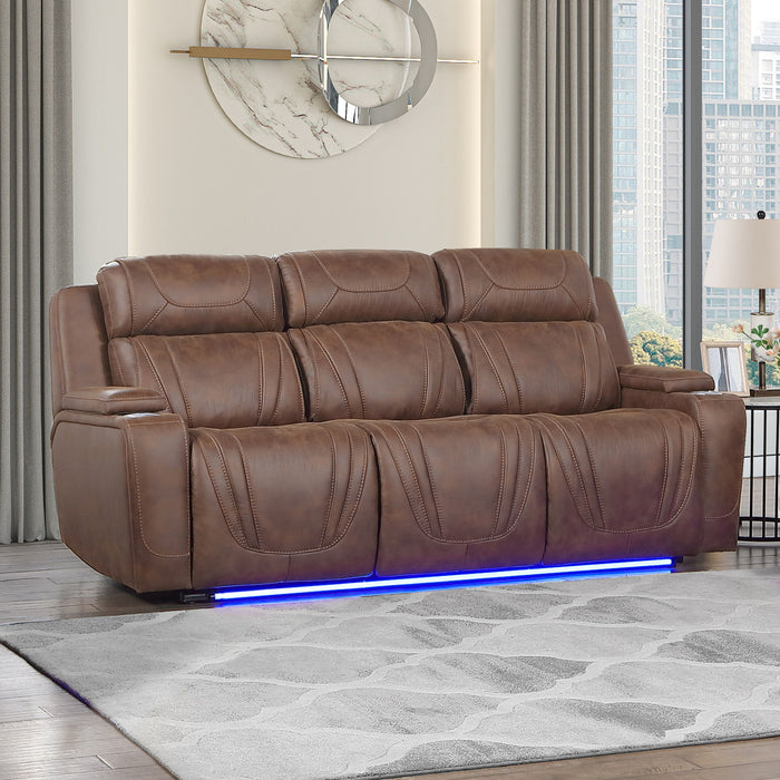 Carrow - Sofa With Power Headrest & Footrest, Stereo, Massage - Brown New Classic