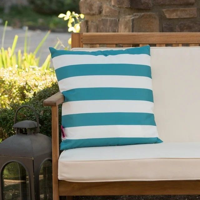 Coronado Stripe Square Pillow - Teal Blue / White - Fabric