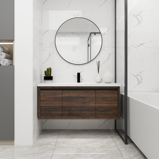 Floating 48" Bathroom Vanity With Resin Sink And Soft Close Doors California Plywood - California Walnut Home Essentials