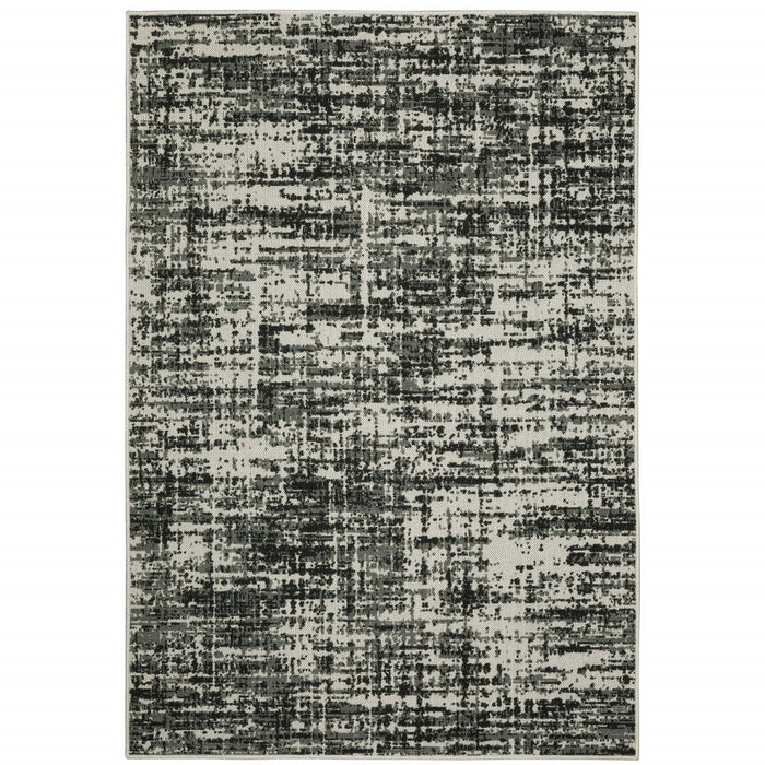 10' X 13' Abstract Stain Resistant Indoor / Outdoor Area Rug - Beige / Black