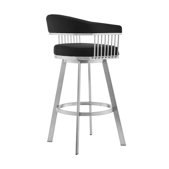 34" Swivel Backless Counter Height Bar Chair - Black / Silver