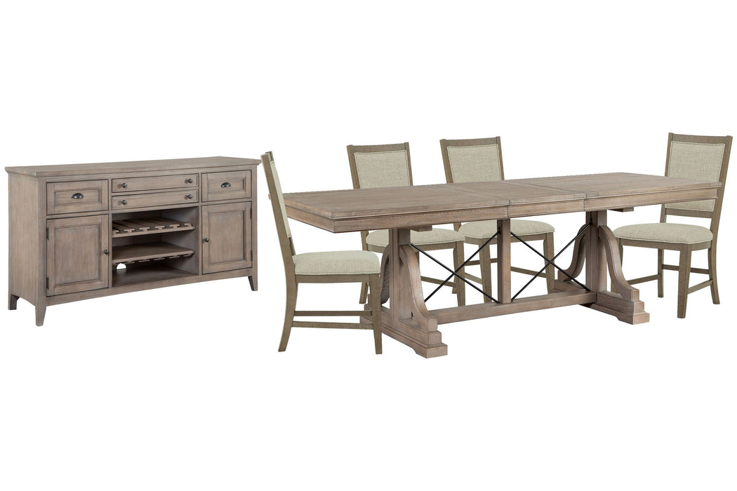 Paxton Place - Extendable Trestle Dining Table Set Magnussen Furniture