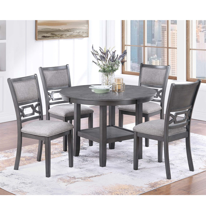 5 Piece Dining Set With Storage Shelves Round Table And Upholstered Side Chairs - Gray Home Essentials
