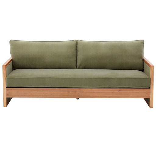 Modern 3 Seater Sofa With Wood Armrests Noble House