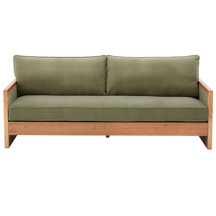 Modern 3 Seater Sofa With Wood Armrests Noble House