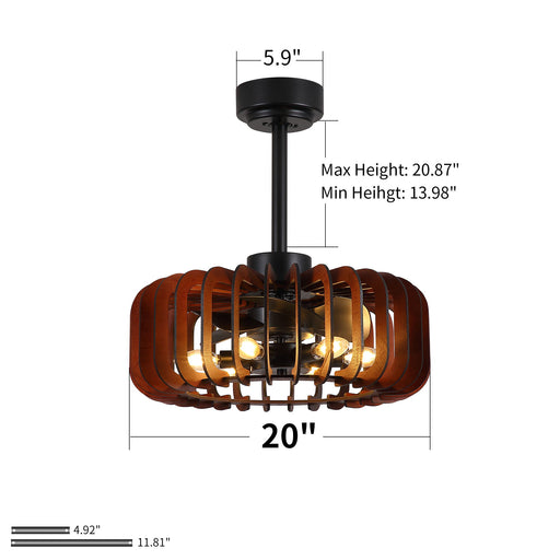 Ceiling Fan, Fandelier With 6 E12 Sockets, Reversible DC Motor, 6 Speeds, Remote Control, Adjustable Hanging - Black / Brown Daily Nest