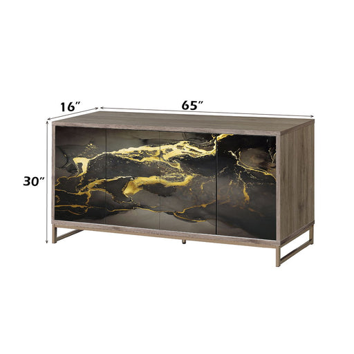 Payo - Console Cabinet - Black Marble Print Oak & Champagne ACME