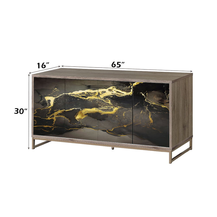 Payo - Console Cabinet - Black Marble Print Oak & Champagne ACME
