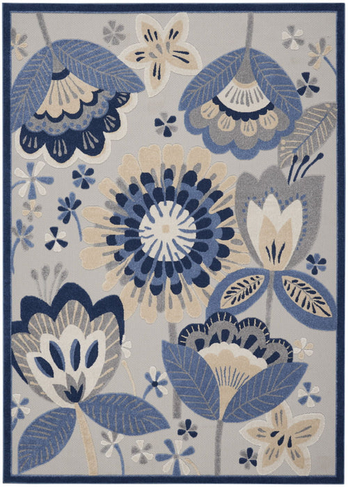 9' X 12' Floral Non Skid Indoor / Outdoor Area Rug - Blue / Gray