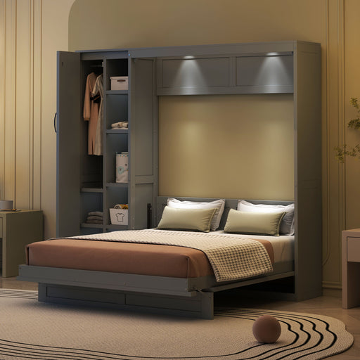 Murphy Wall Bed With Shelves, Wardrobe And LED Lights DreamHaus
