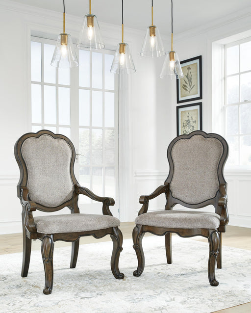 Maylee - Dining Upholstered Arm Chair (Set of 2) - Dark Brown Signature Design by Ashley®