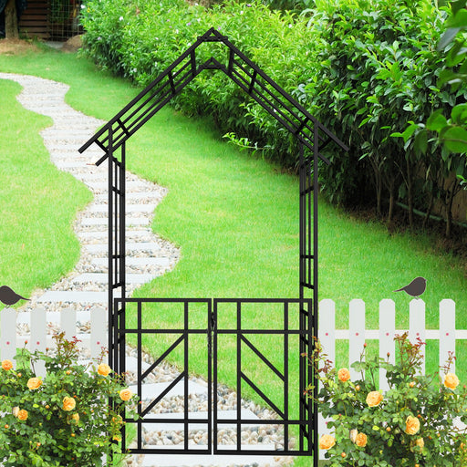 Garden Arch With Gate Climbing Plants Support Outdoor - Black Daily Nest