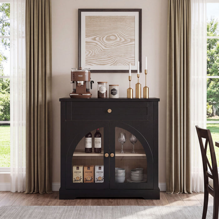 Sideboard Cabinet With 1 Drawer And 2 Arched Doors With Adjustable Shelves For Entryway - Black Home Essentials