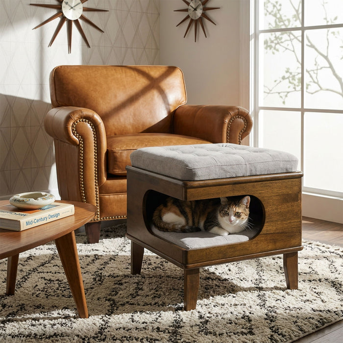 Letitia - Cat Bed Ottoman - Walnut Noble House