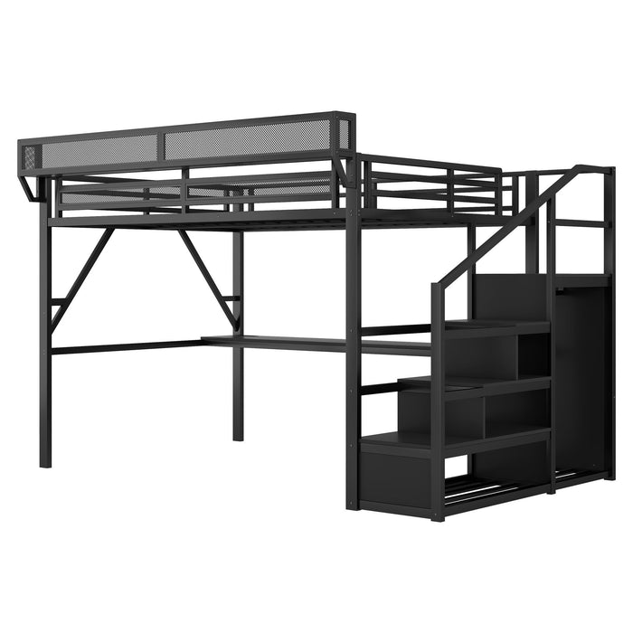 Loft Bed With Desk And Charging Station With Stairs And Light Home Essentials