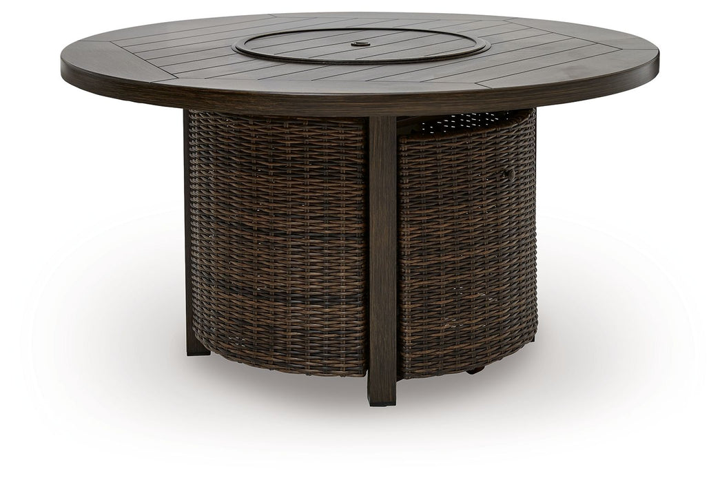 Monterey Point - Round Fire Pit Table - Dark Brown Signature Design by Ashley®