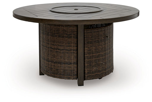 Monterey Point - Round Fire Pit Table - Dark Brown Signature Design by Ashley®