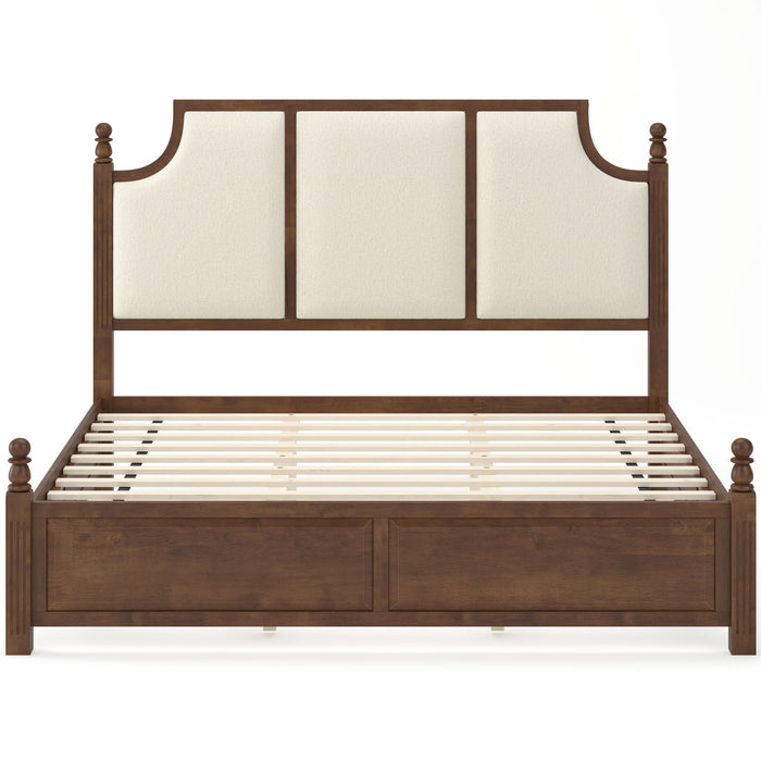 Farmhouse Platform Bed Frame & Tall Upholstered Headboard Home Essentials