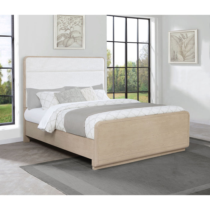 Mirador - Queen Panel Bed With Upholstered Headboard - Light Oak Furniture Max