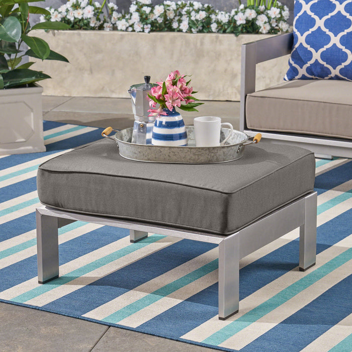 Outdoor Aluminum Ottoman With Cushion - Gray