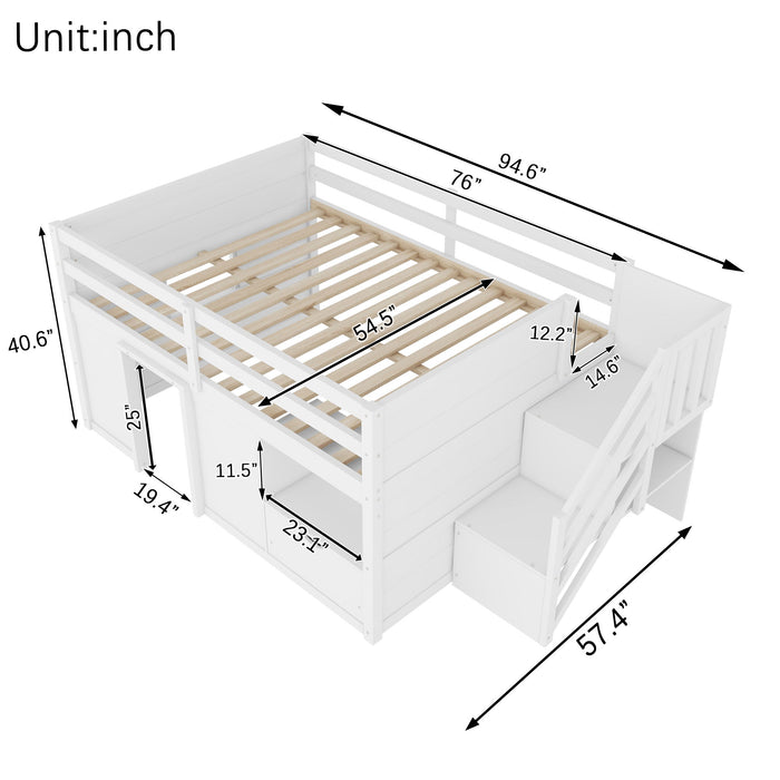 Low Loft Bed Frame With Built In Stairs, Storage Drawer, Shelf And 7 Color LED Light Home Essentials