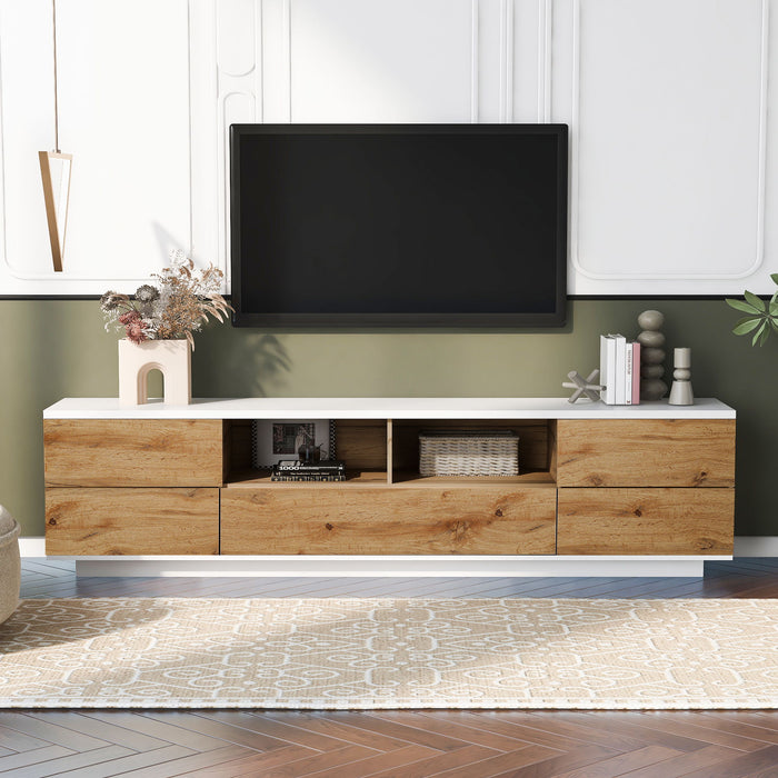 TV Stand, Entertainment Center With Deep Drawers, Cable Management & Soft Closing Hinges