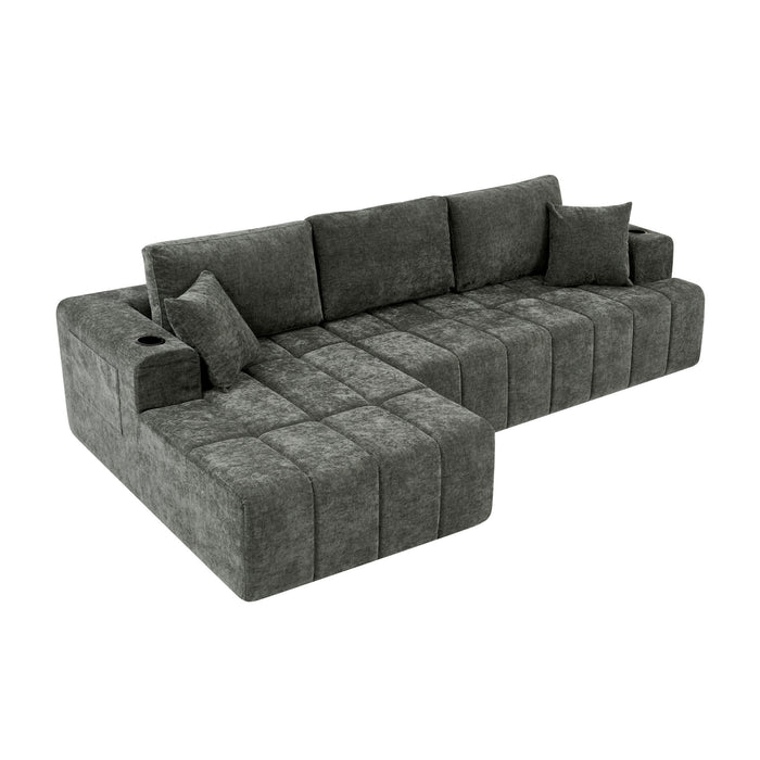 L - Shaped Sectional Sofa With Cup Holders & Side Pockets Home Essentials