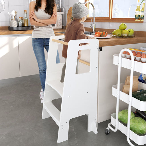 Standing Tower, Child Kitchen Step Stool Toddler, Montessori Stool Adjustable Height - White Home Essentials