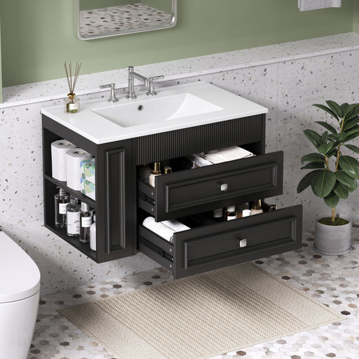 Wall Mounted Bathroom Vanity With 2 Drawers, Sink, Floating Storage Unit Hearth and Haven