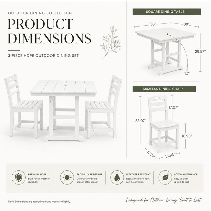 Outdoor Patio Dining Set, Square Table With Umbrella Hole And Armless Chairs Home Essentials