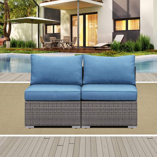 Armless Patio Sofa Set, With UV Resistant Frame And Waterproof Cushions - Blue / Brown Home Essentials