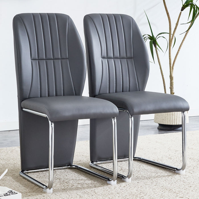 A (Set of 4) Dining Chairs, Gray Dining Chair Set, PU Material Patterned High Backrest Seats And Sturdy Leg Chairs, Suitable For Restaurants, Kitchens, And Living Rooms.
