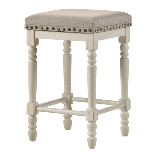 Tasnim - Counter Height Stool (Set of 2) - Tan Fabric & Antique White ACME