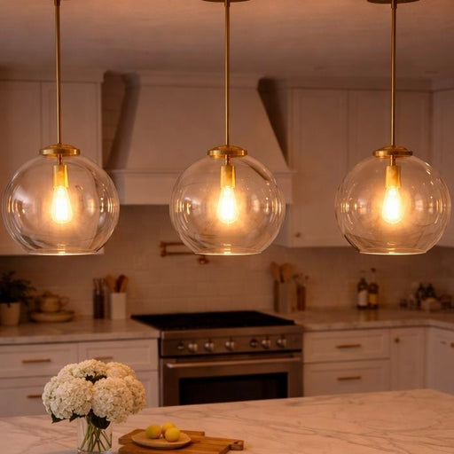 Gleam - Single Light Pendant Lamp With Clear Globe Satin - Antique Brass / Clear / Gold Ashcroft Furniture