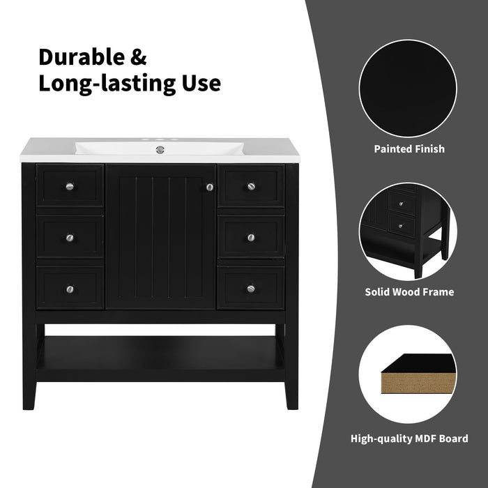36" Bathroom Vanity Base With 2 Cabinet And 3 Drawers - Black Hearth and Haven