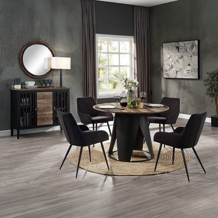 Zudora - Round Dining Table - Antique Oak & Black ACME