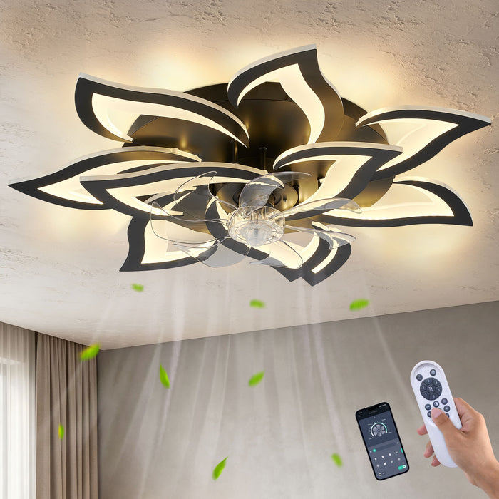 32" Flower Ceiling Fan With LED Dimmable Light, Low Profile Flush Mount Fan With Remote Control, 6 Speeds Daily Nest