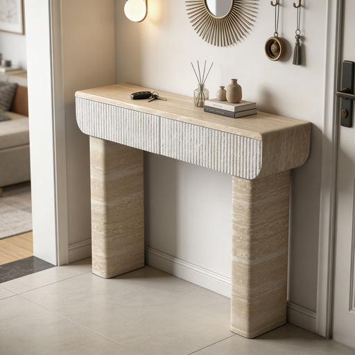 Entryway Table With 2 Hidden Handle Drawers For Entrance - Beige / Yellow Home Essentials