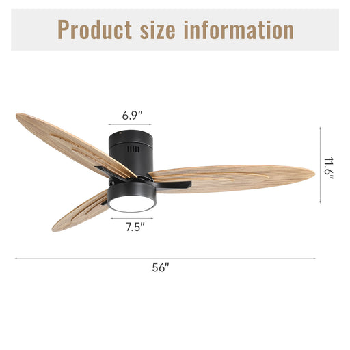 Flush Mount Ceiling Fan With Light And Remote Control, 3 Blades, Reversible DC Motor - Black Daily Nest
