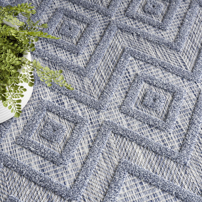 7' X 10' Geometric Flatweave Area Rug - Blue