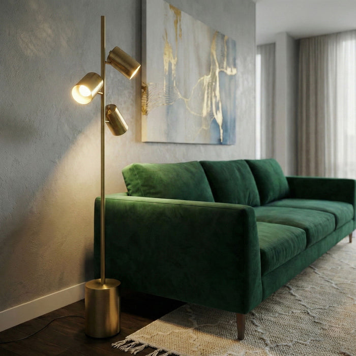 Harmony - Floor Lamp With Rotary Switch Triple Spots Block Base - Gold Ashcroft Furniture