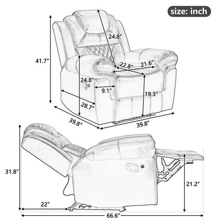 3 Pieces Recliner Sofa Sets Home Theater Seating Manual Recliner Chair & Center Console And LED Light Strip For Living Room - Brown Hearth and Haven