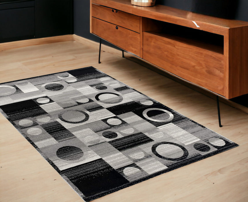 4' x 6' Area Rug - Gray Blocks And Rings