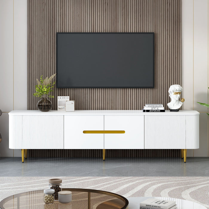 Minimalist TV Stand For TVs Up To 85", Modern Entertainment Center Media Console With 4 Spacious Cabinets For Living Room Hearth and Haven